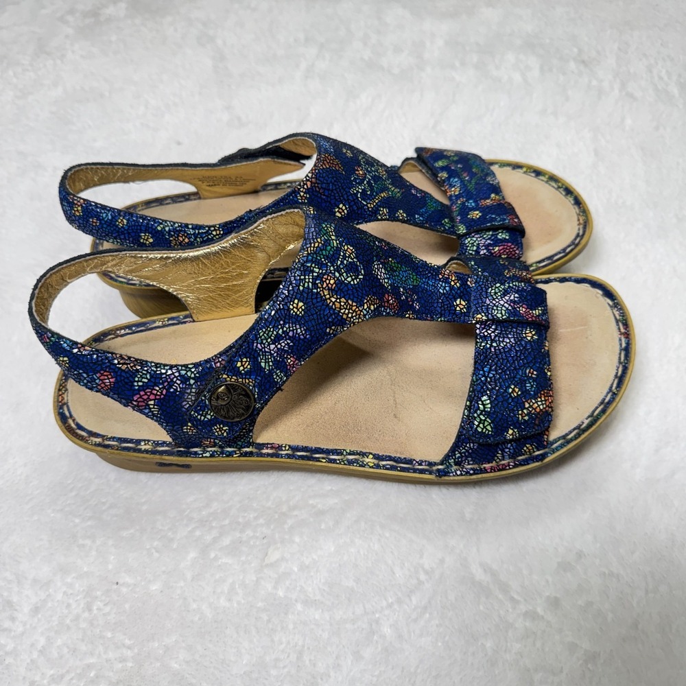 Alegria Kendra Sandals Women EU 43 Blue Birdland Mosaic Leather Wedge Heel